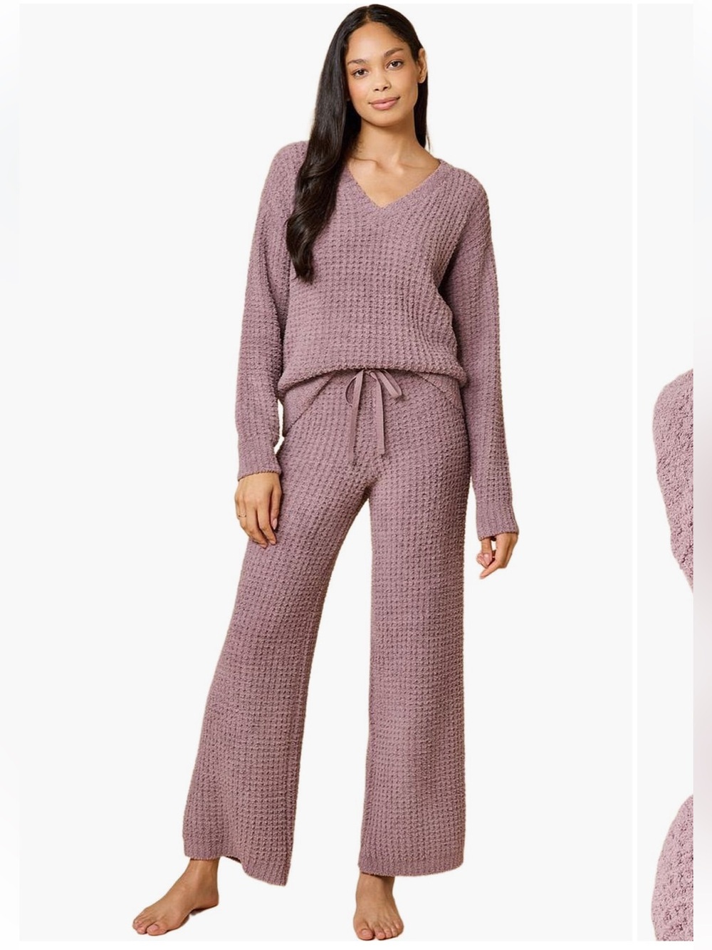 NWT Softies Cozy V-Neck Waffle Knit Pajama Set in Driftwood size M